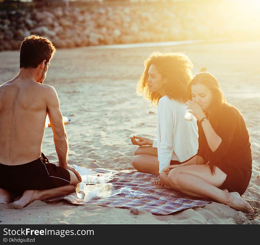 Pretty Diverse Nation And Age Friends On Sea Coast Having Fun, L