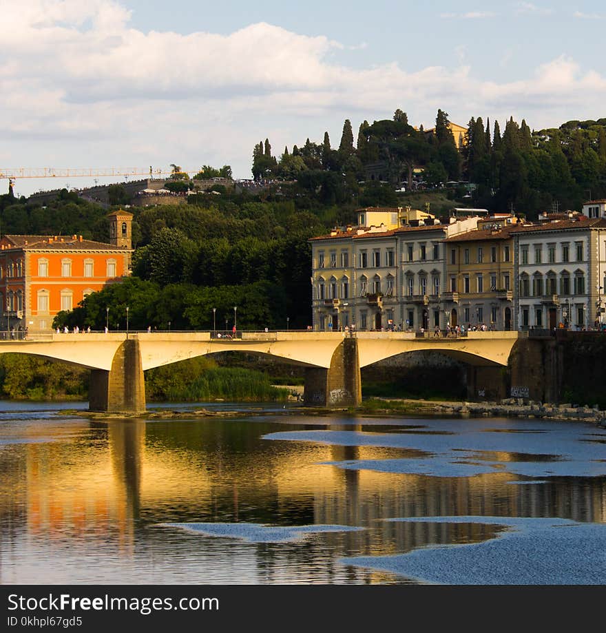 Sunlit bridge at Florence, Italy.