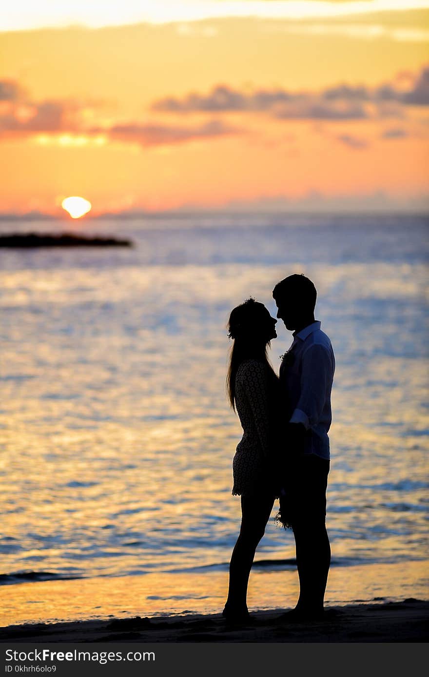 Silhouette of Couple on Seashore