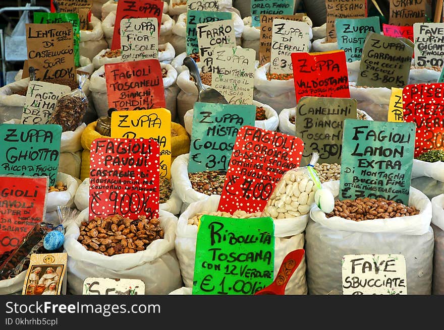 Assorted Beans in White Sacks