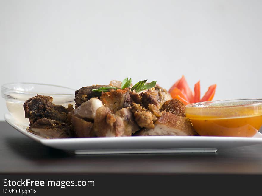 Fried Chicken Serving on White Ceramic Plate