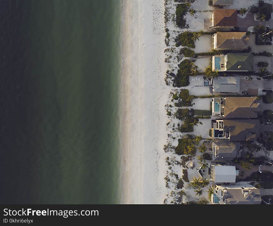 High-angle View of Beach and Houses