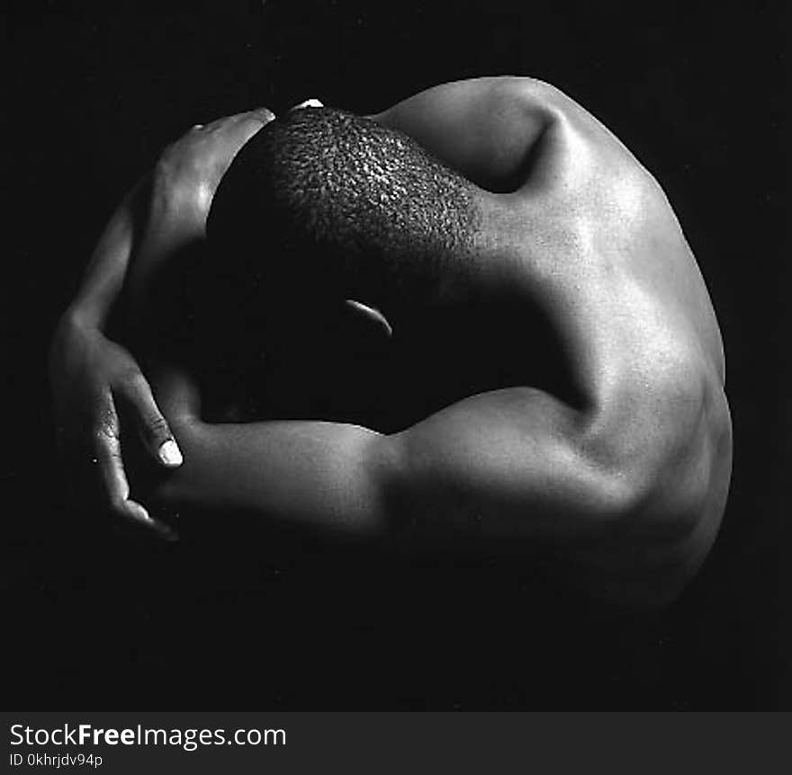 Topless Man in Grayscale Photo