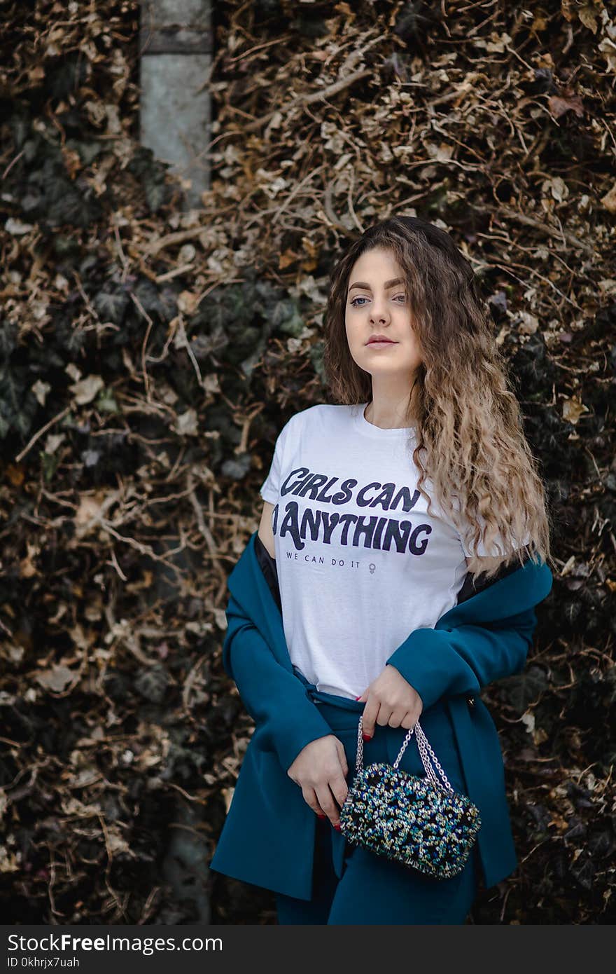 Woman in White Girl Can Do Anything-printed Crew-neck Shirt