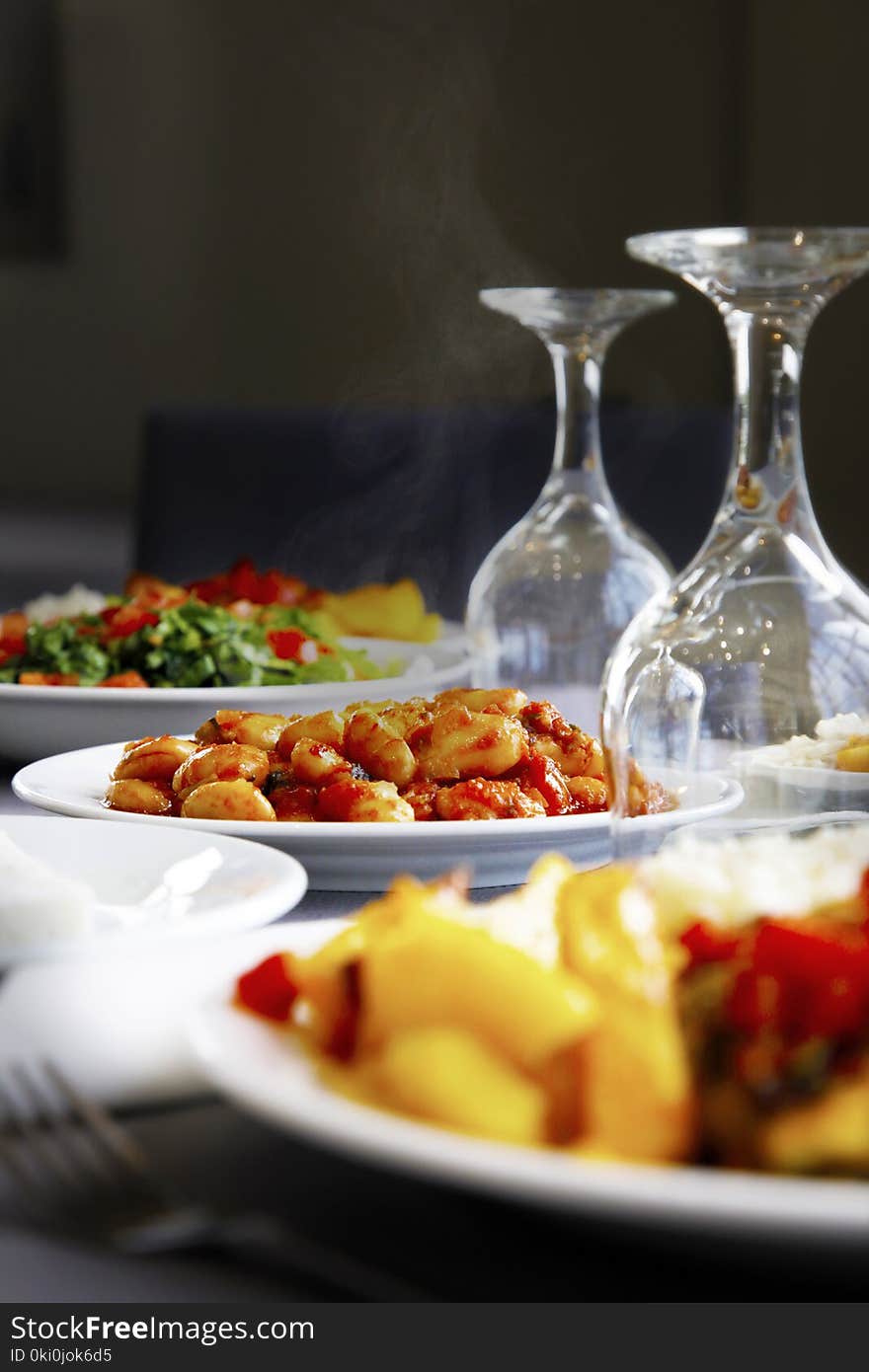 Baked beans for dinner in tradiotional Mediterranean Food restaurant table