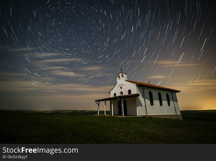 Starred over the chapel in moon night