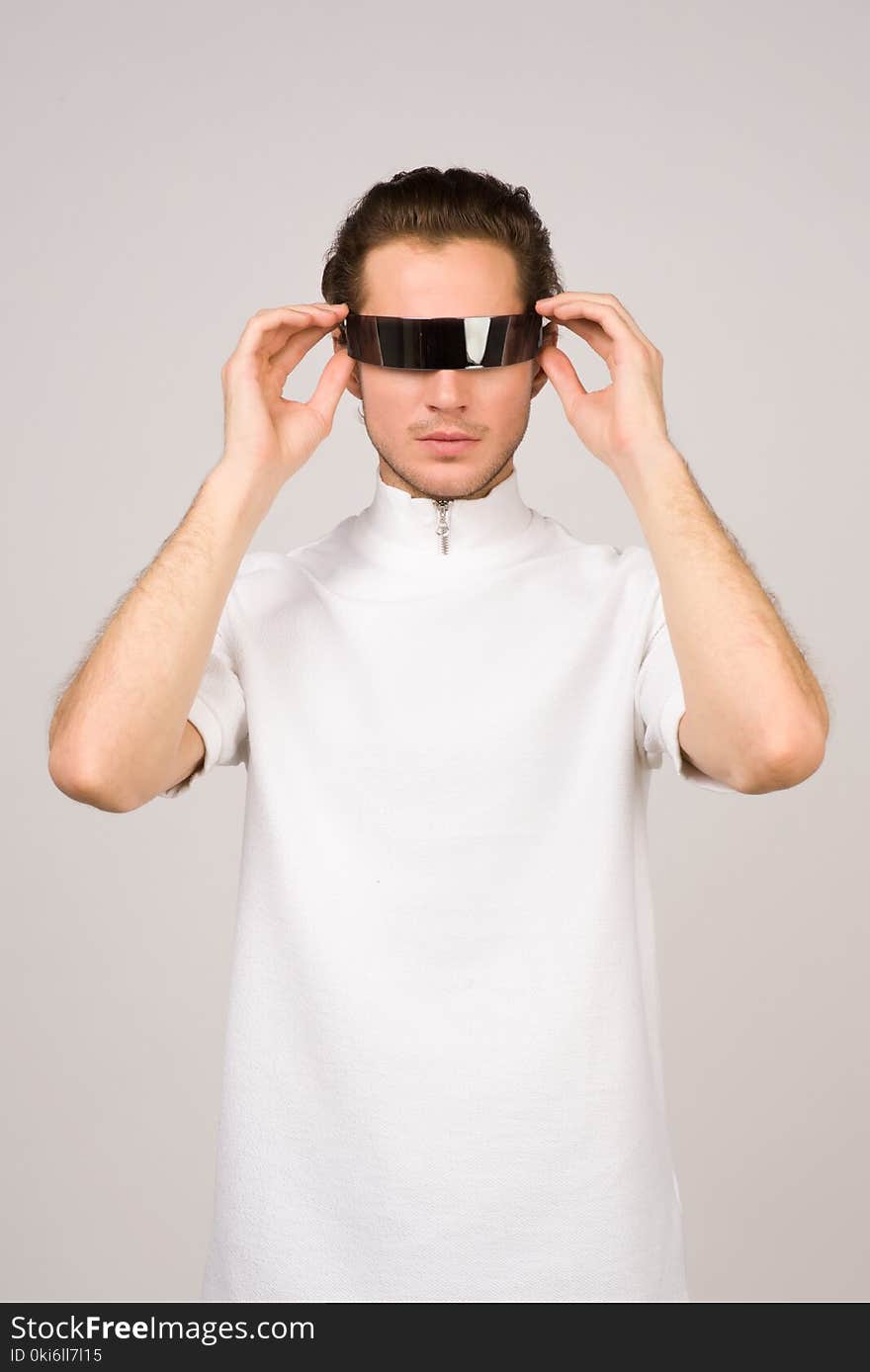 Man Wearing White Turtle-neck T-shirt