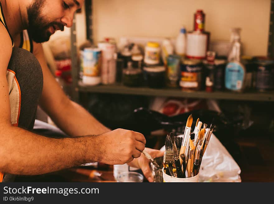 Person Holding Paint Brushes