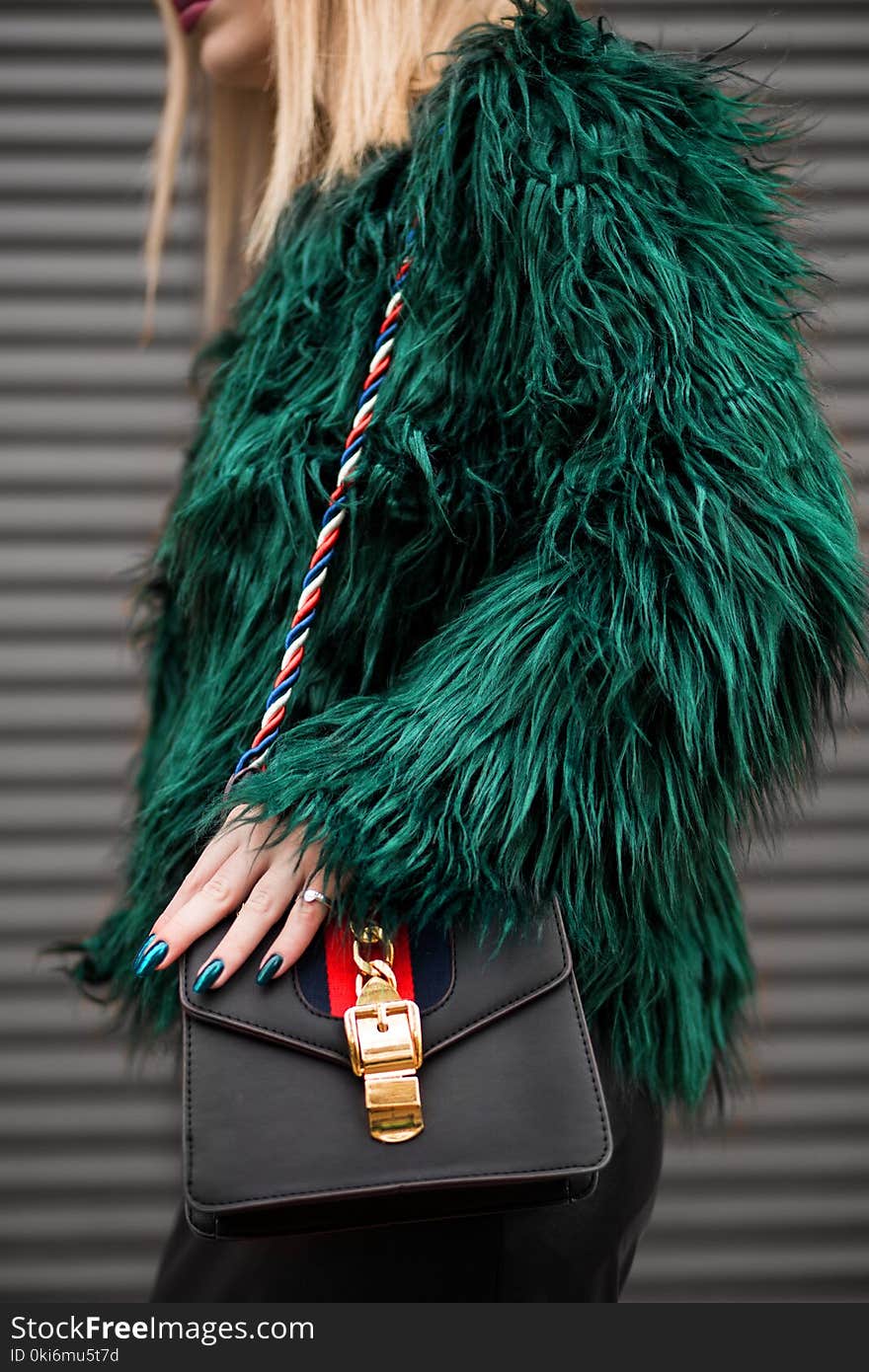 Woman Wearing Green Fur Jacket