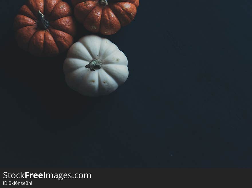 Three Orange and White Pumpkins