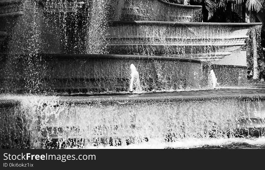 Grayscale Photo Of Fountain