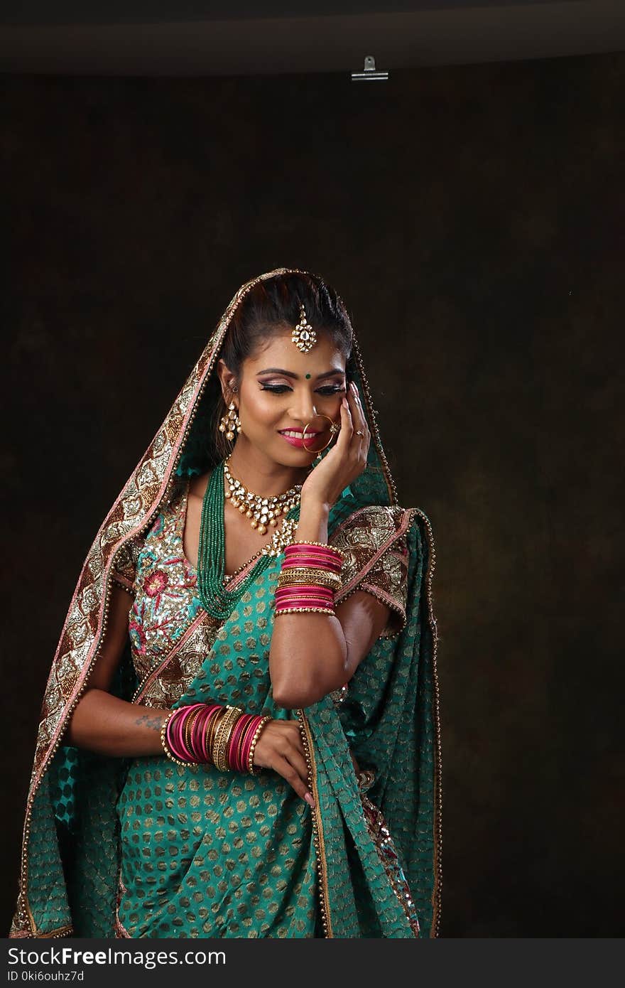 Woman In Green Sari Dress