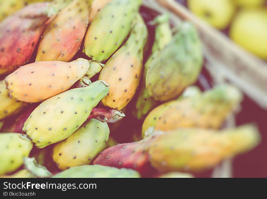 Prickly pears of the variety called bastardoni on the table of a street seller in Catania, Italy.