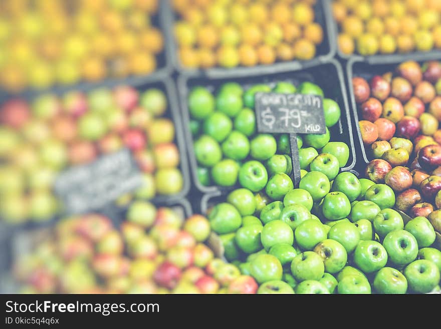 Market stall with tropical fruits and vegetables.