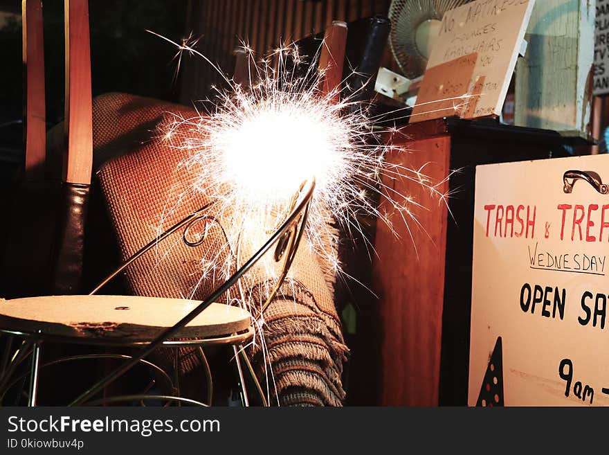 Fireworks On Black Steel Chair