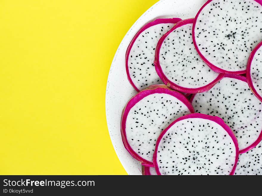 Sliced Dragon Fruit on White Plate