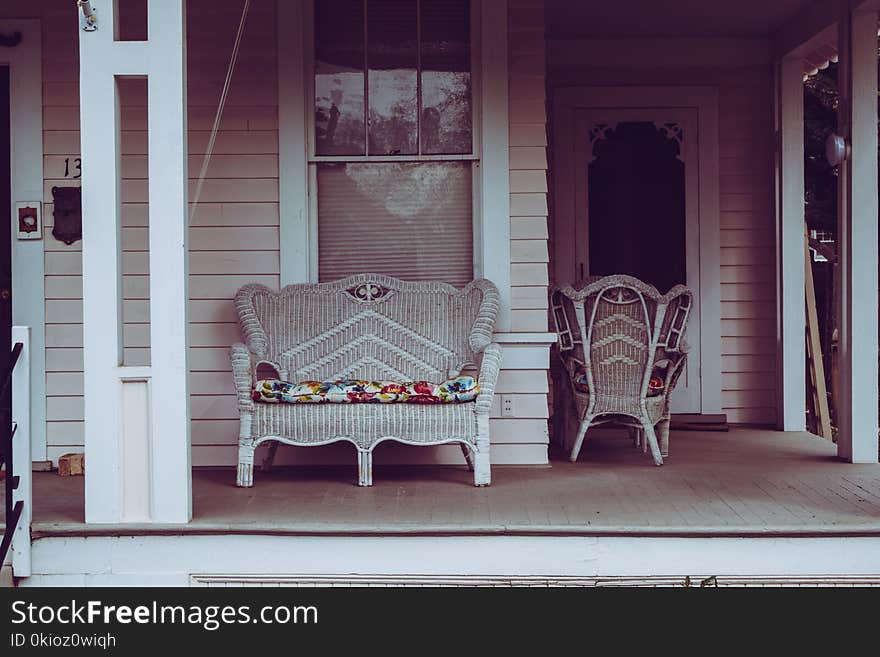 White Wicker Padded Bench