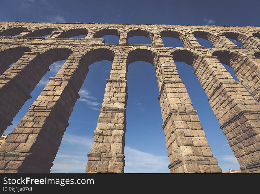 The famous ancient aqueduct in Segovia, Castilla y Leon, Spain.