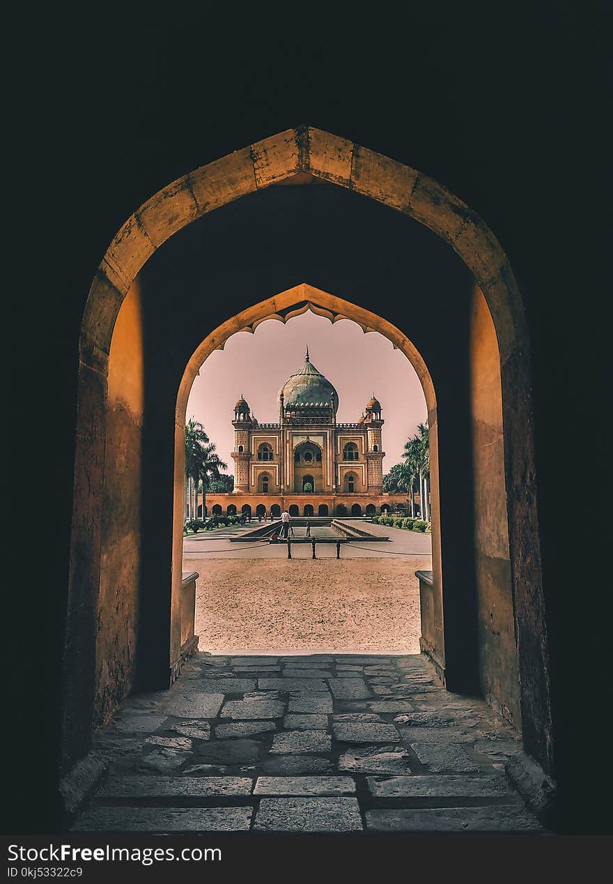 Empty Concrete Tunnel Through Mosque