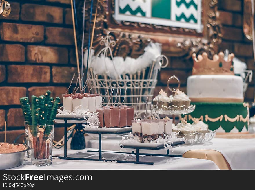 Green and White Themed Dessert Table