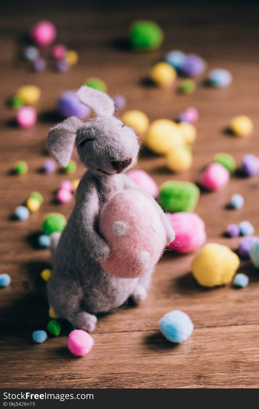 Gray Rabbit Plush Toy Holding an Egg