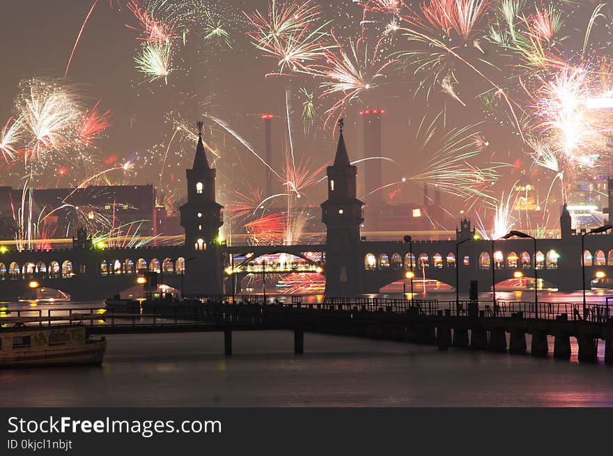 Metropolitan Area, Fireworks, City, Reflection