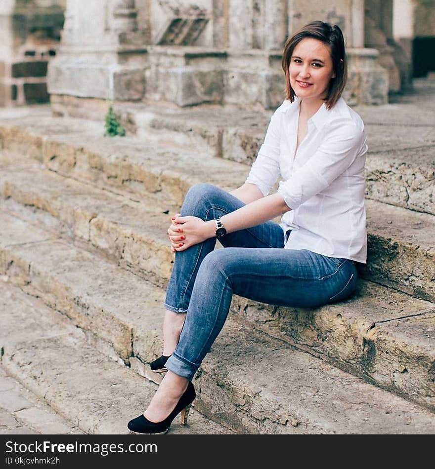 Jeans, Photograph, Sitting, Girl