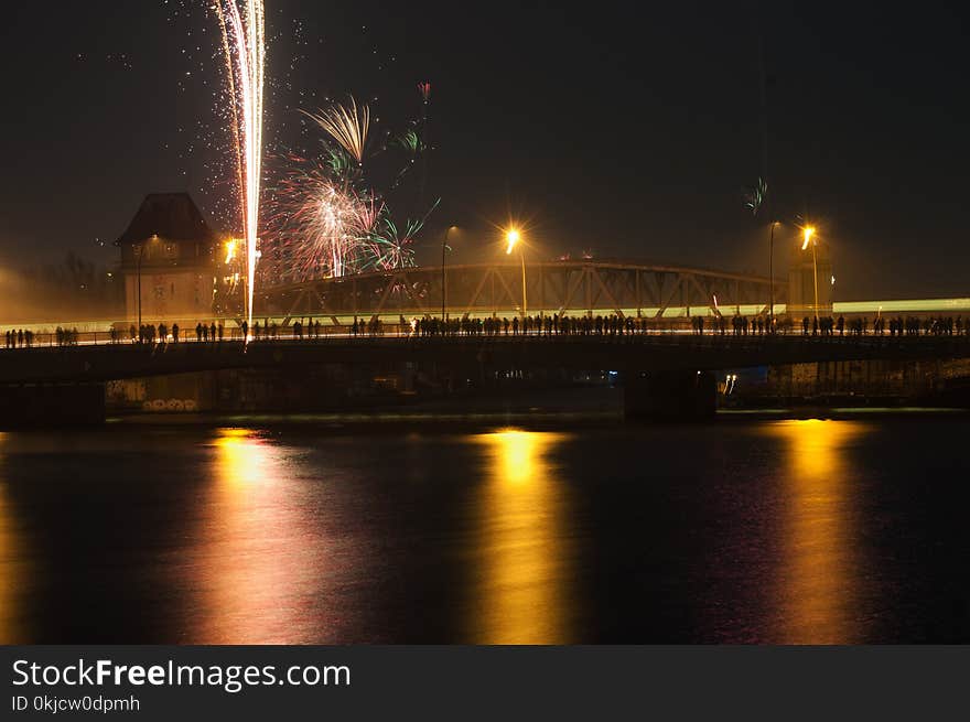 Reflection, Night, Bridge, Body Of Water