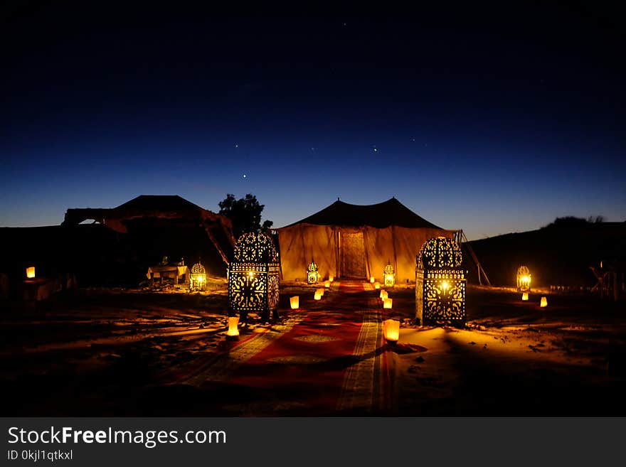 Brown Canopy Tent With Yellow Lights