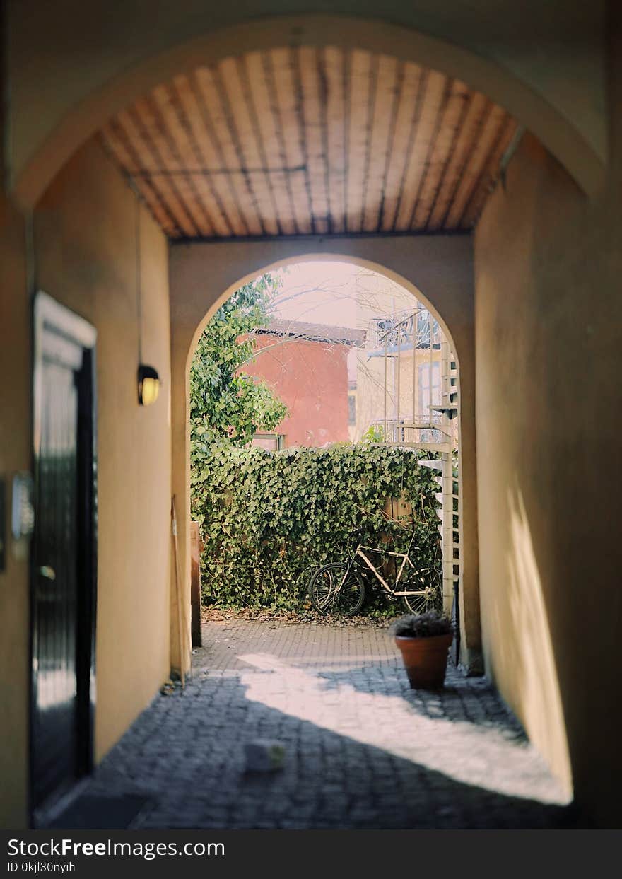 Black Door in Front of Hallway