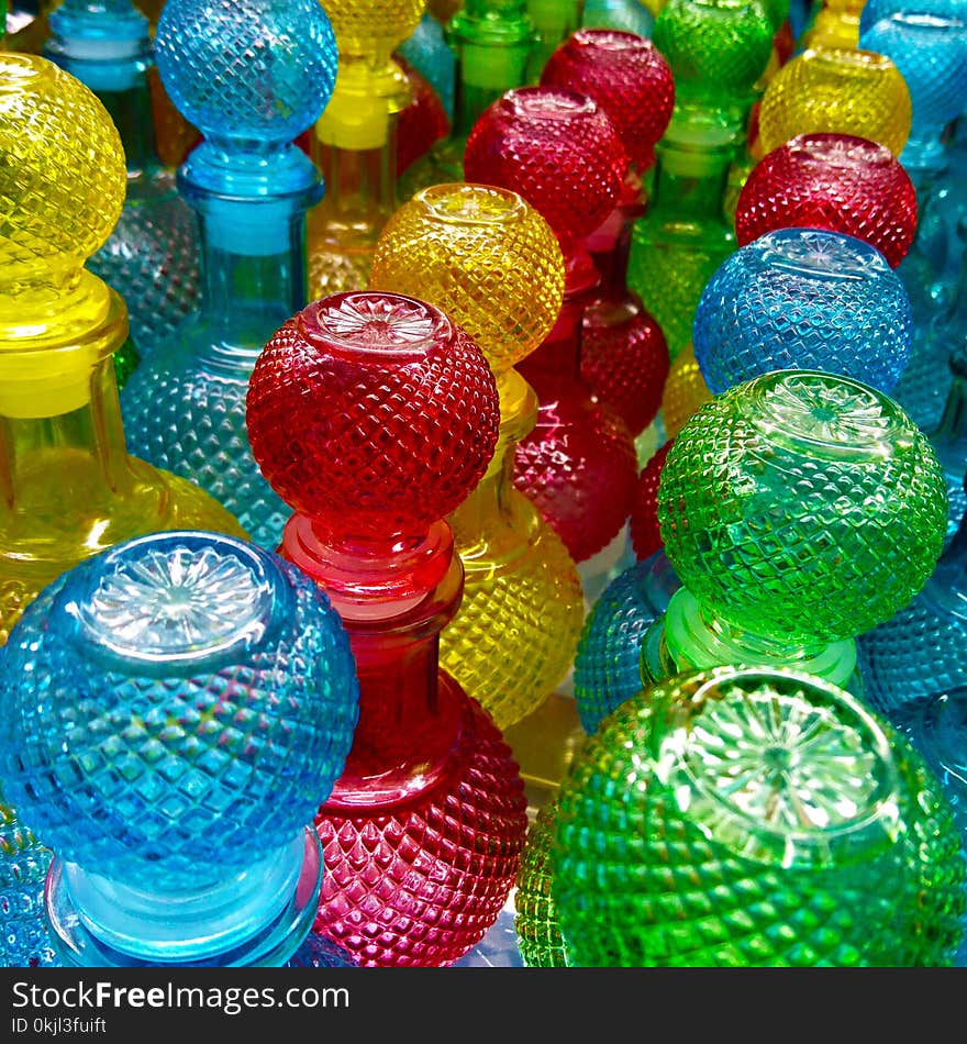 Assorted-color Cut Glass Decanter Lot