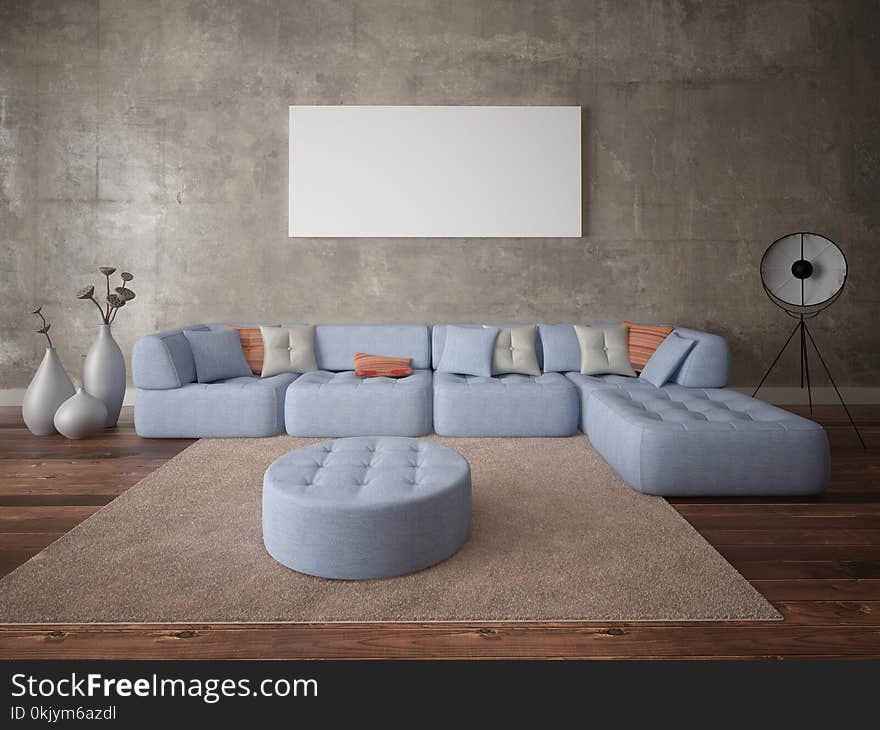 Mock up a stylish living room with a large corner sofa and a trendy hipster background. Mock up a stylish living room with a large corner sofa and a trendy hipster background.