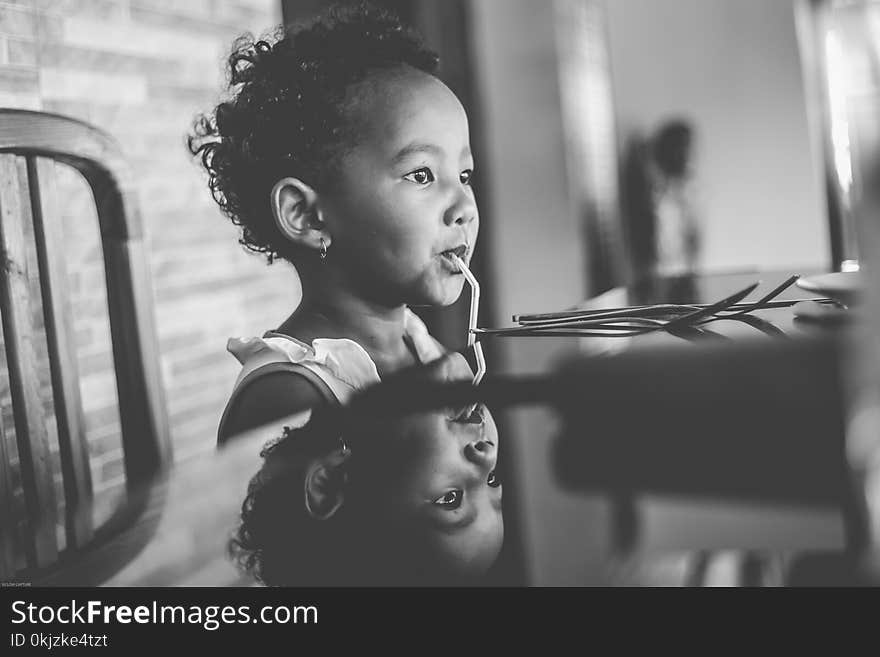 Grayscale Photo of Toddler