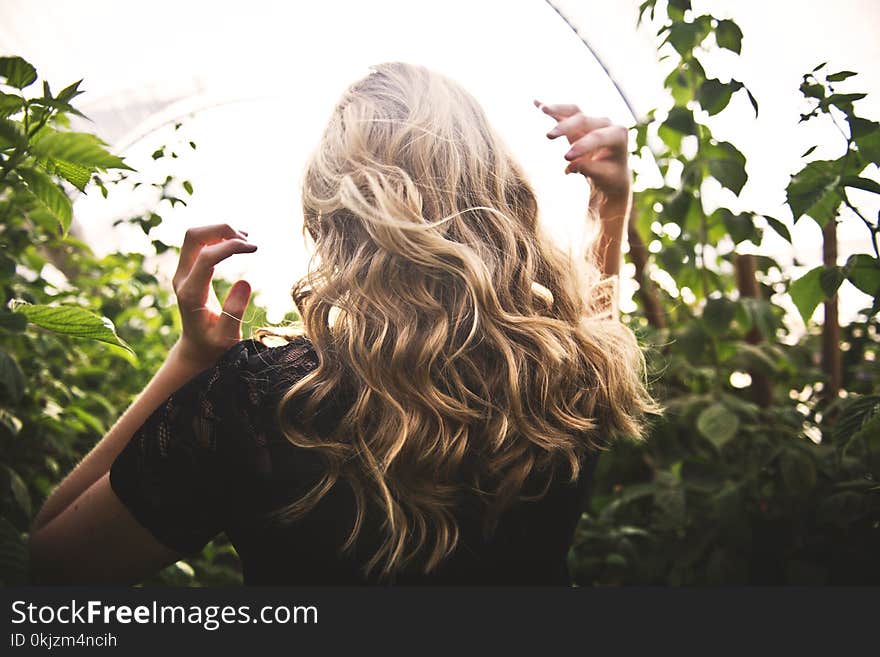 Blonde-haired Woman Standing Between Green Plants