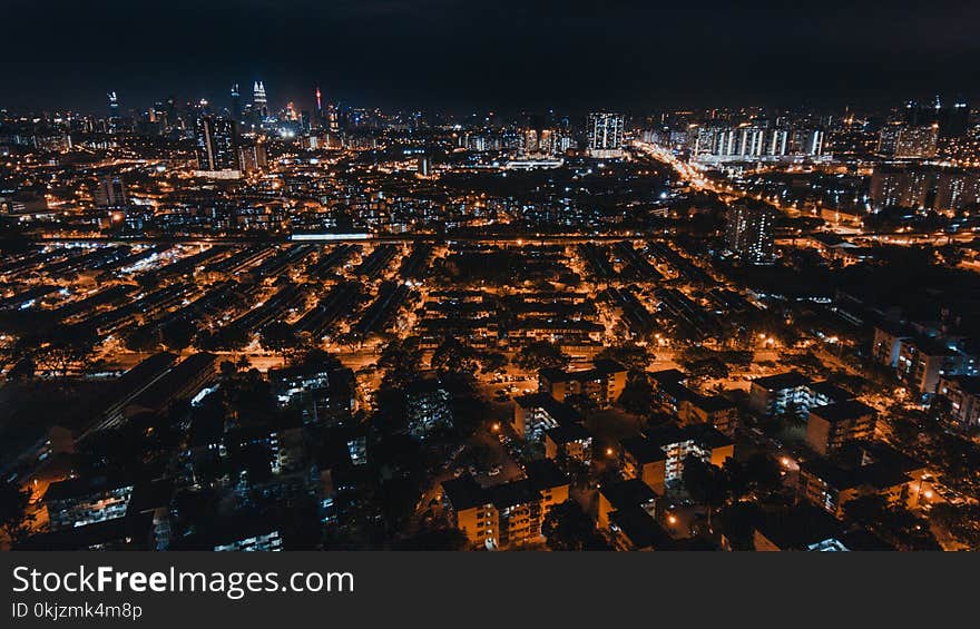 Aerial Photo of City Buildings during Night Time