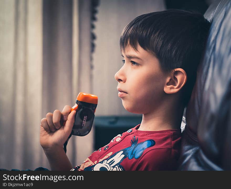 Boy Wearing Red Crew-neck Shirt