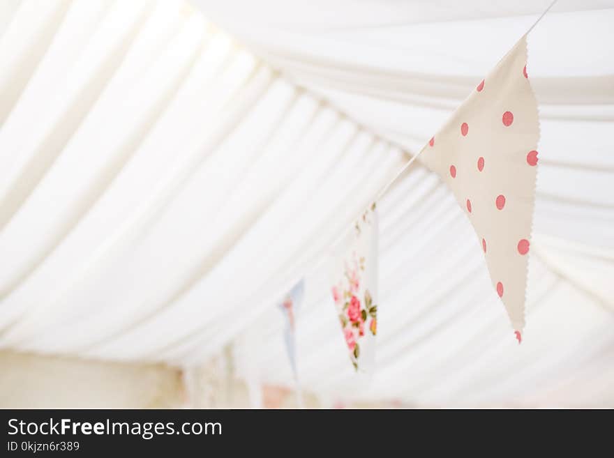 White and Pink Floral and Polka-dot Bantings