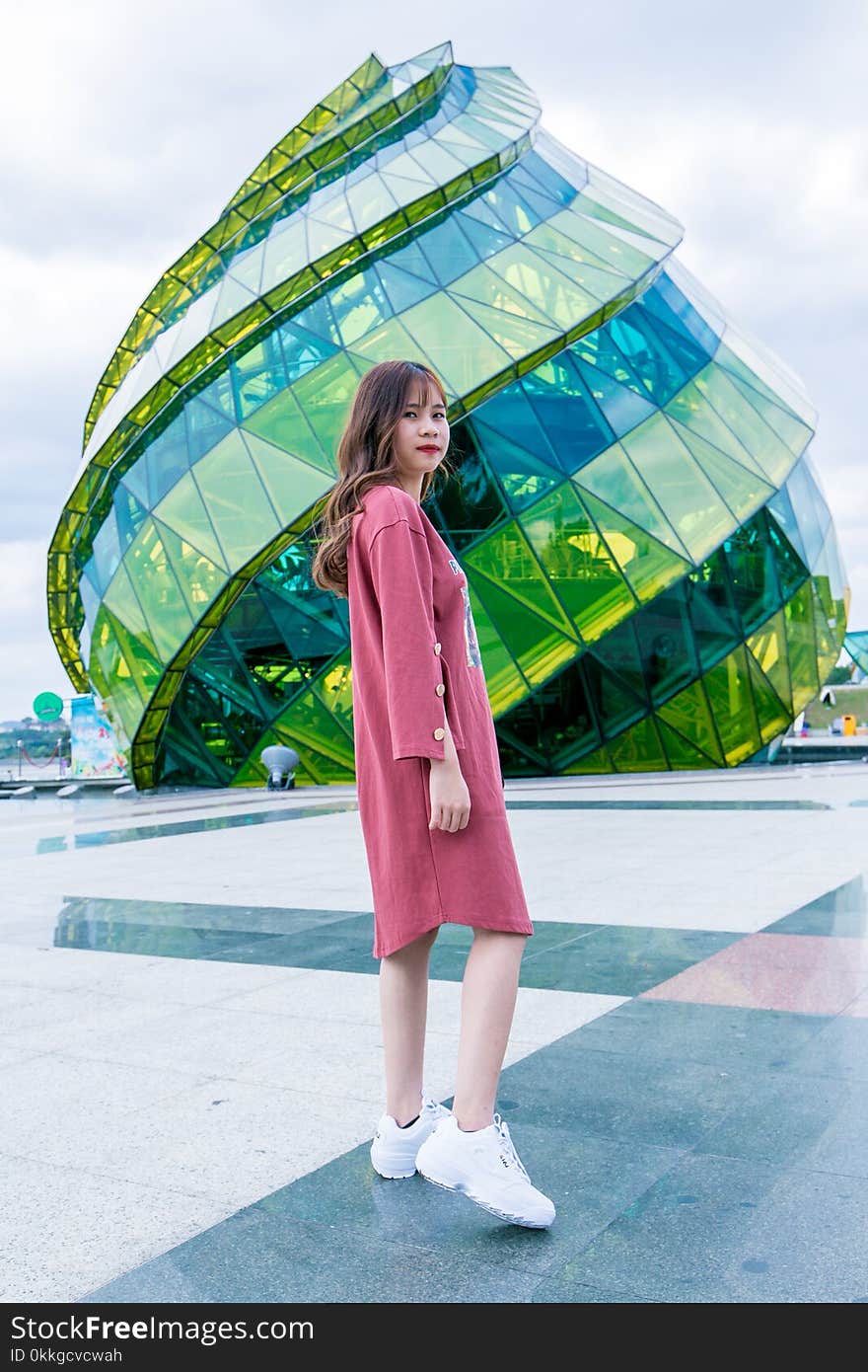 Woman Wearing Pink Long-sleeved Dress