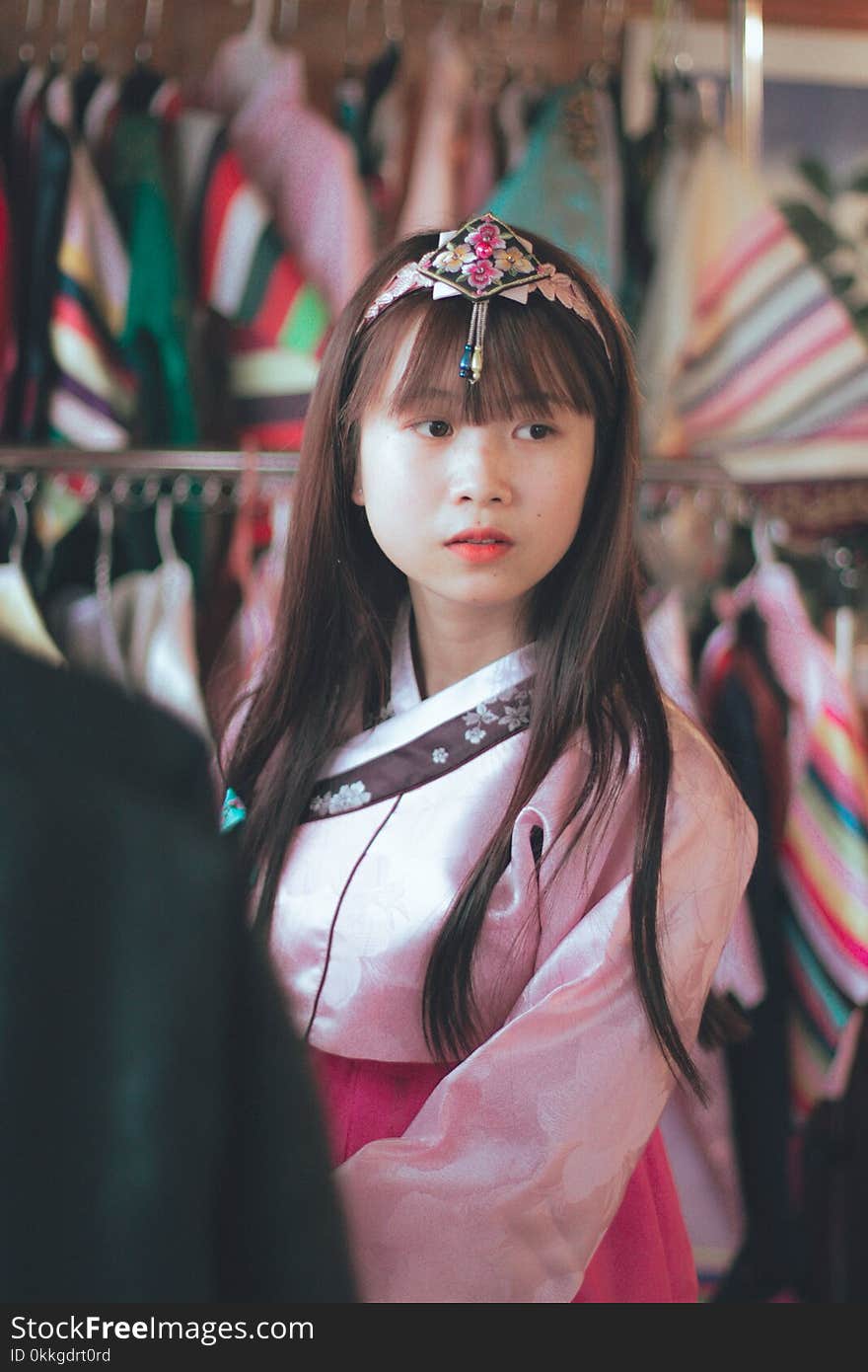 Girl Wearing Hanbok Dress