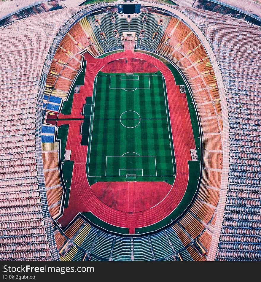 Aerial Photography of Multicolored Soccer Field