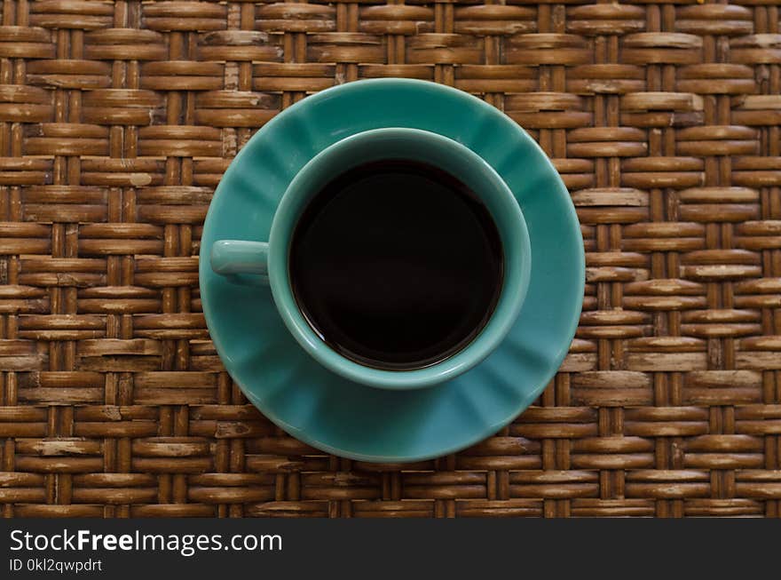 Teal Ceramic Mug on Saucer