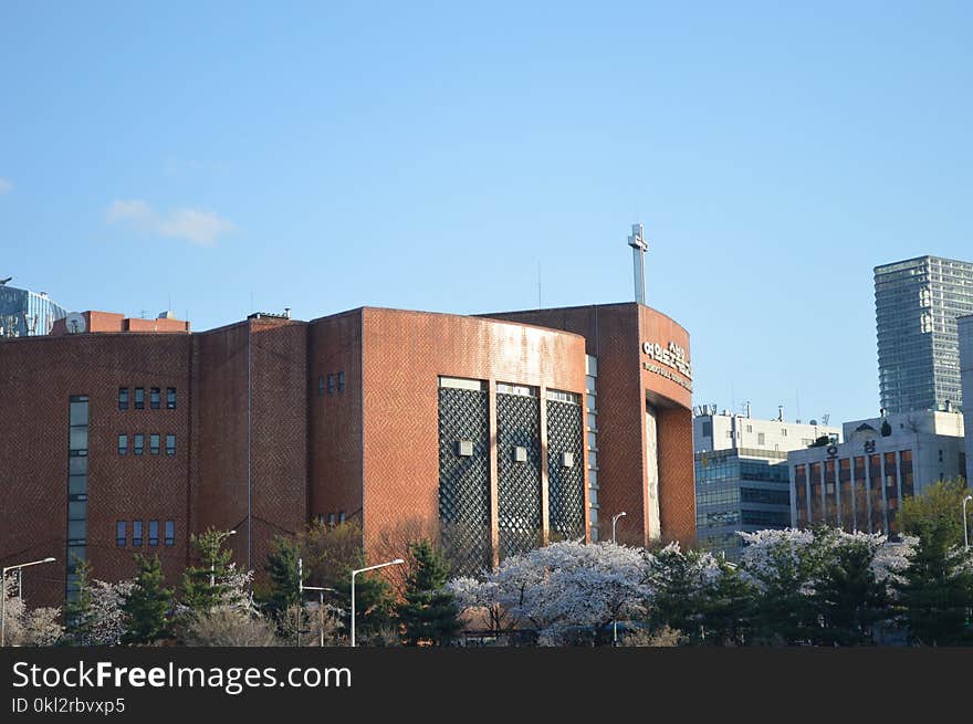 Brown Concrete Building Near Trees Under Blue Sky at Daytime