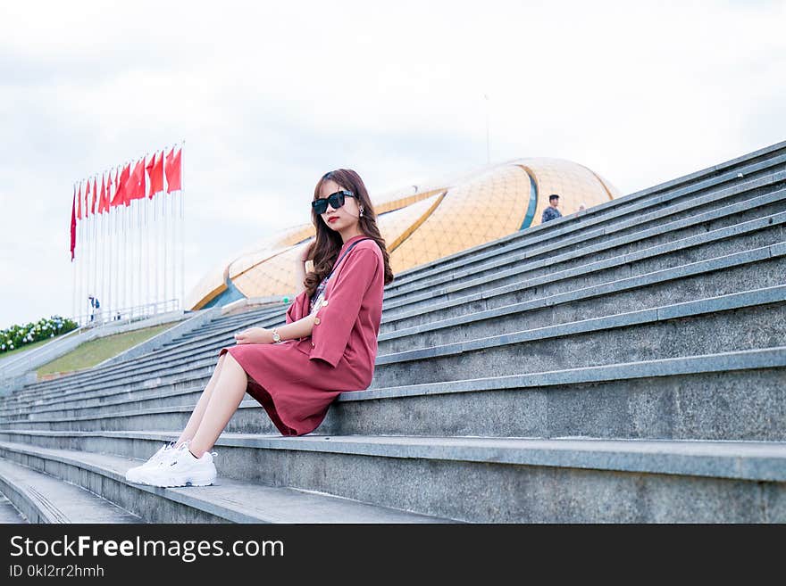 Women&#x27;s Red Long-sleeved Dress