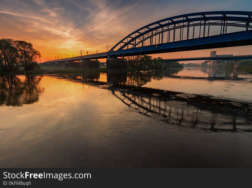 Reflection, Bridge, Sky, Waterway