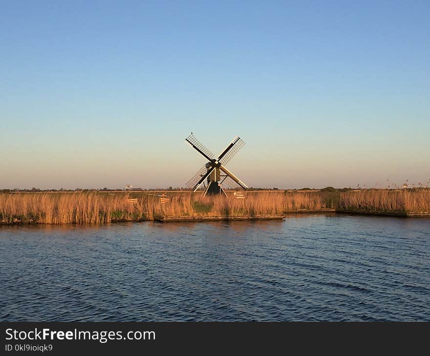 Windmill, Sky, Morning, Calm