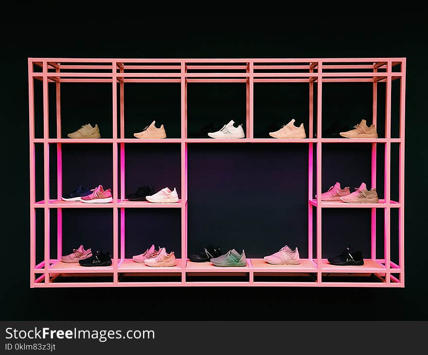 Pink Shoe Rack With Assorted-color-and-style Shoes