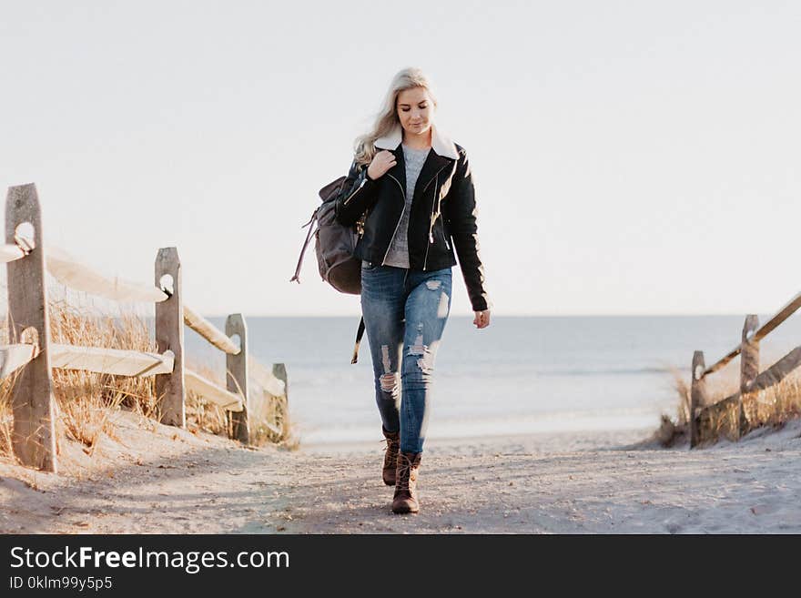 Woman in Black Full-zip Jacket