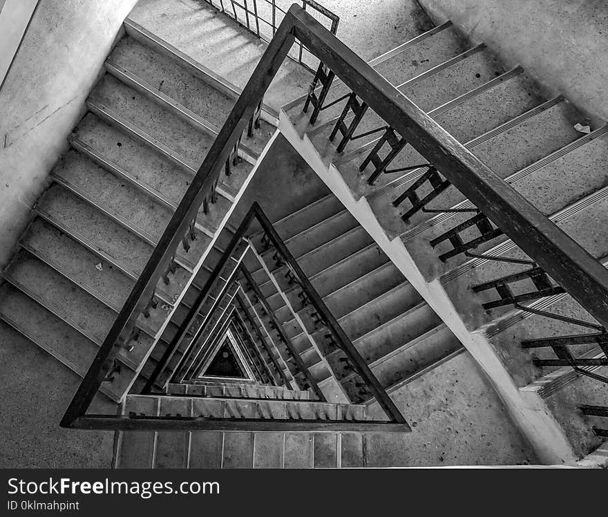 Multi-floor Stairs Grayscale Photo