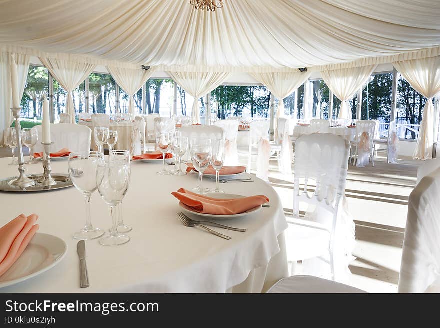 The Summer Tent Is Decorated On The Wedding Day