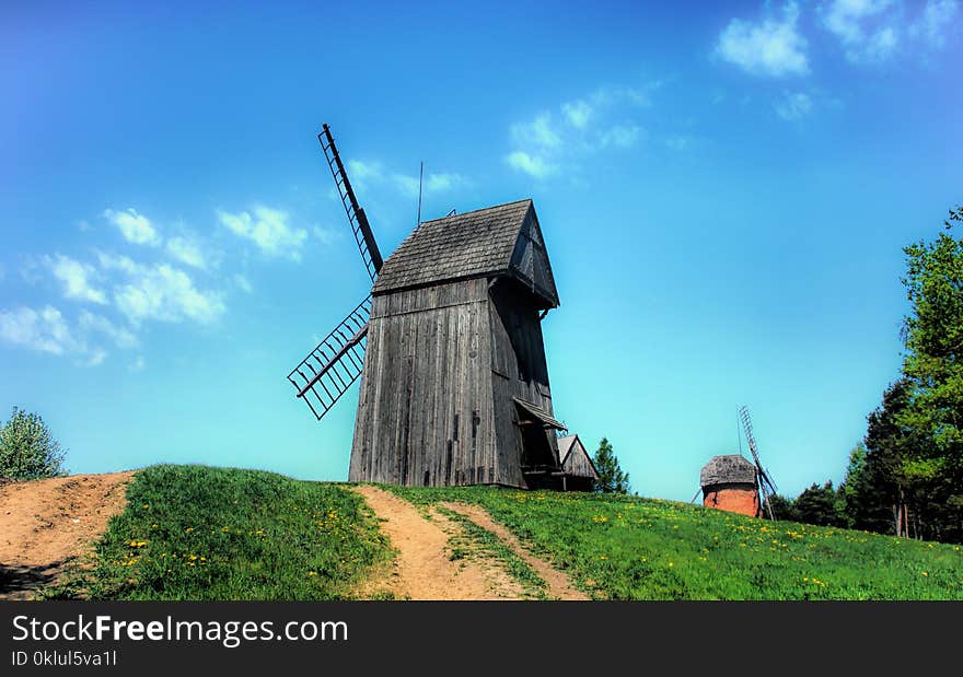 Windmill, Sky, Mill, Grassland